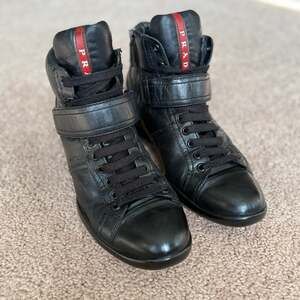 PRADA High-Top Black Soft Leather Sneakers Women’s Size 7
